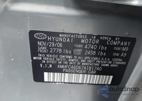 2007 Hyundai Azera Gls from USA, damaged, VIN KMHFC46D67A181740